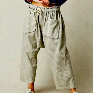 S Free People Runyon Oversize Ivory Sky Blue Stripe Harem  Drawstring Pants